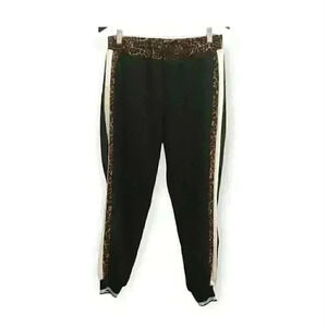 ZARA Jogger Trousers Side Leopard White Print Black  Size Small